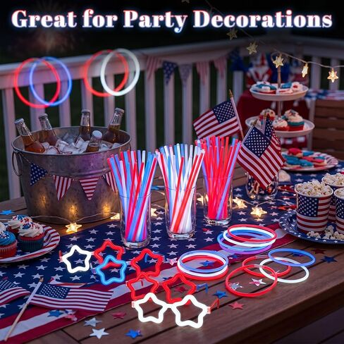Hungdao 230 Pcs 4th of July Glow Sticks Bulk 250th Anniversary Patriotic Light up Party Favor DIY Red White Blue Star Glasses Headbands Bracelets with Connectors Glow Sticks for Independence Day USA in Kuwait