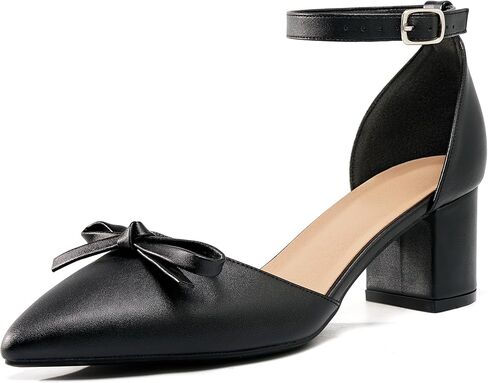 Heels for Women Closed Pointed Toe Chunky Heel Ankle Strap Bow Elegant Dress Pump Shoes for Wedding Party in Saudi Arabia