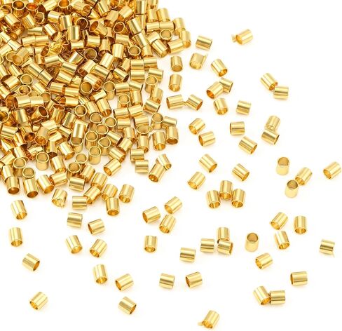 500 Pcs Crimp Beads for Jewelry Making, 18K Plated Brass 2x2 mm Tube Crimping Beads, Column Stoppers to Secure The Ends of Strings, Crimping Tube Accessories(Gold) in Kuwait