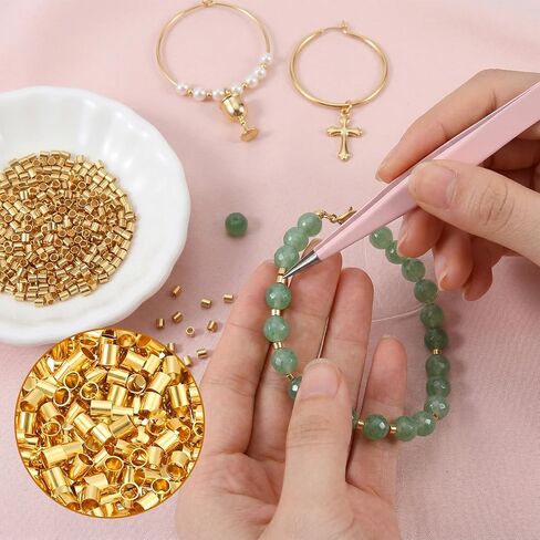 500 Pcs Crimp Beads for Jewelry Making, 18K Plated Brass 2x2 mm Tube Crimping Beads, Column Stoppers to Secure The Ends of Strings, Crimping Tube Accessories(Gold) in Kuwait