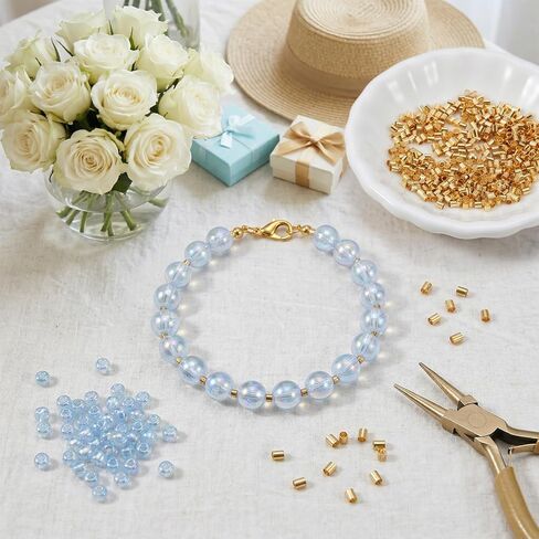 500 Pcs Crimp Beads for Jewelry Making, 18K Plated Brass 2x2 mm Tube Crimping Beads, Column Stoppers to Secure The Ends of Strings, Crimping Tube Accessories(Gold) in Kuwait