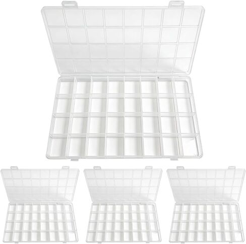 Varku 4 PCS 28 Grids Bead Organizer, Transparent Plastic Storage Box, Clear Plastic Container with Fixed Dividers for Organizing Small Items Like Jewelry, Beads, Nails, Screws in Saudi Arabia