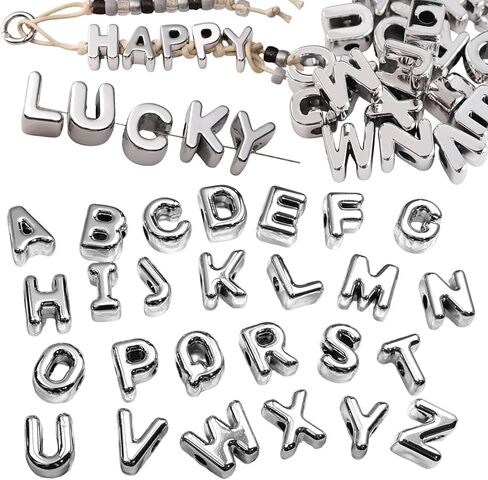 26PCS A-Z Large Letters Focal Acrylic Beads, Silver Alphabet Focal Beads for Keychain Making, Alphabet Shape Loose Beads Bulk for DIY Handmade Crafts Jewelry Necklace Bracelet Lanyard Making in Saudi Arabia