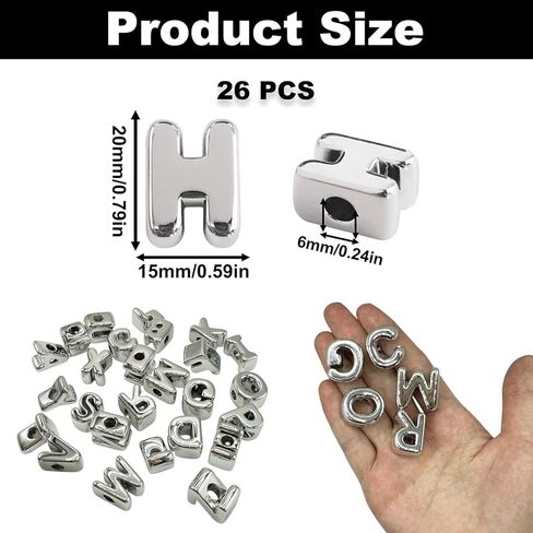 26PCS A-Z Large Letters Focal Acrylic Beads, Silver Alphabet Focal Beads for Keychain Making, Alphabet Shape Loose Beads Bulk for DIY Handmade Crafts Jewelry Necklace Bracelet Lanyard Making in Saudi Arabia