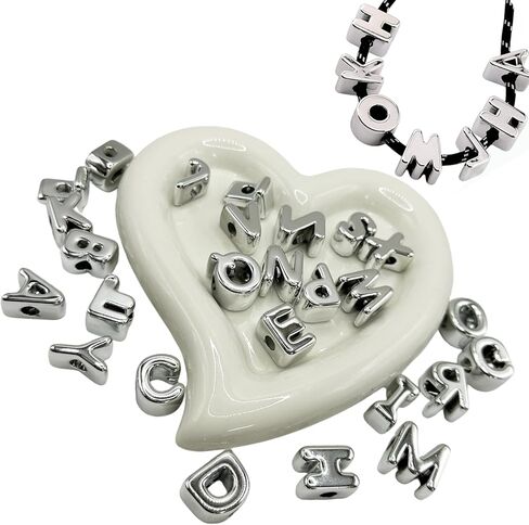 26PCS A-Z Large Letters Focal Acrylic Beads, Silver Alphabet Focal Beads for Keychain Making, Alphabet Shape Loose Beads Bulk for DIY Handmade Crafts Jewelry Necklace Bracelet Lanyard Making in Saudi Arabia