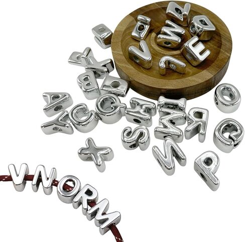 26PCS A-Z Large Letters Focal Acrylic Beads, Silver Alphabet Focal Beads for Keychain Making, Alphabet Shape Loose Beads Bulk for DIY Handmade Crafts Jewelry Necklace Bracelet Lanyard Making in Saudi Arabia
