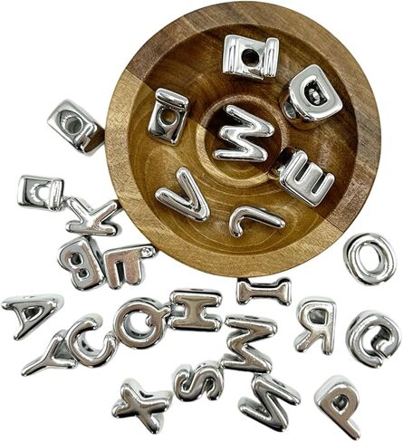26PCS A-Z Large Letters Focal Acrylic Beads, Silver Alphabet Focal Beads for Keychain Making, Alphabet Shape Loose Beads Bulk for DIY Handmade Crafts Jewelry Necklace Bracelet Lanyard Making in Saudi Arabia