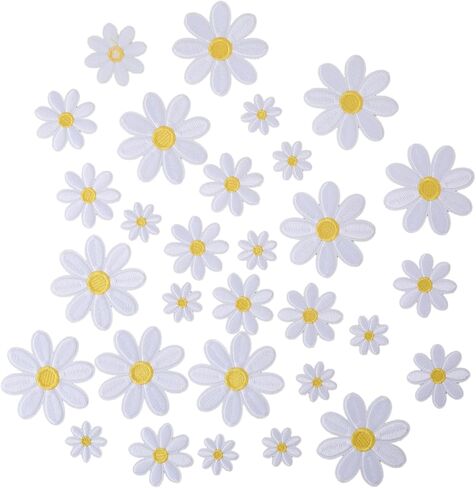 Iron On Flower Patches Daisy 15Pcs Blue 3 Sizes Embroidery Applique for Clothes Hats Bags Jackets Jeans Cute DIY Decoration in Saudi Arabia