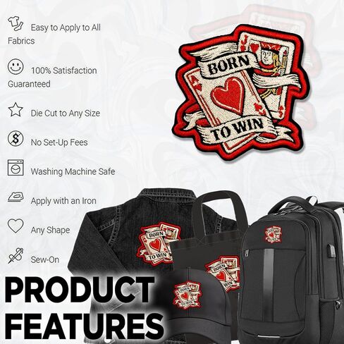 Born to Win Patch 3 Inch Ace of Hearts Playing Card Gambling Lucky Embroidered Patches Sew On Iron On for Backpack, Jacket, Hat, Jeans DIY Clothes Accessories Gift for Men Women in Kuwait