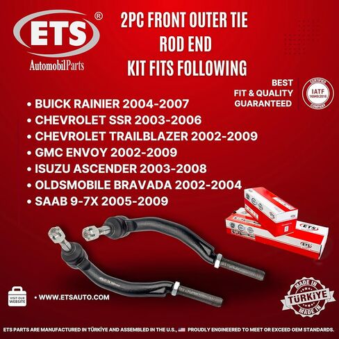 ETS 2Pc Front Left & Right Outer Tie Rod End Kit ES3675 ES3676 Fits Buick Rainier 2004-2007, Chevrolet Trailblazer 2002-2009, SSR 2003-2006, GMC Envoy 2003-2009, Isuzu Ascender 2003-2008 in Kuwait
