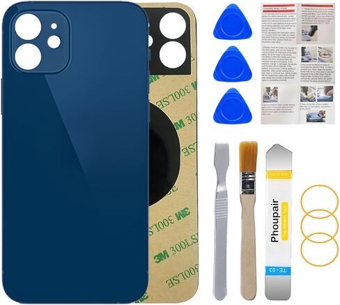 استبدال الزجاج الخلفي OEM لـ iPhone 12 6.1 بوصة جميع شركات النقل مع مجموعة أدوات الإصلاح والاحترافية المُثبّعة مسبقًا (الأزرق) in Kuwait