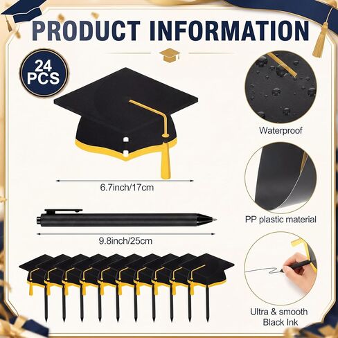 Resurhang 24 Pack Graduation Cap Ballpoint Pens Bulk Class of 2026 Black and Gold Graduation Party Favors Pens with Grad Caps for Grad Gifts School Office Party Supplies Student Gifts in Kuwait