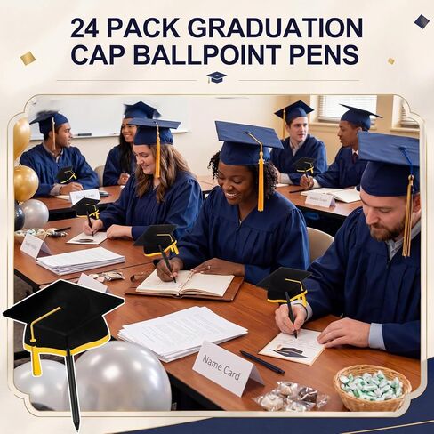 Resurhang 24 Pack Graduation Cap Ballpoint Pens Bulk Class of 2026 Black and Gold Graduation Party Favors Pens with Grad Caps for Grad Gifts School Office Party Supplies Student Gifts in Kuwait