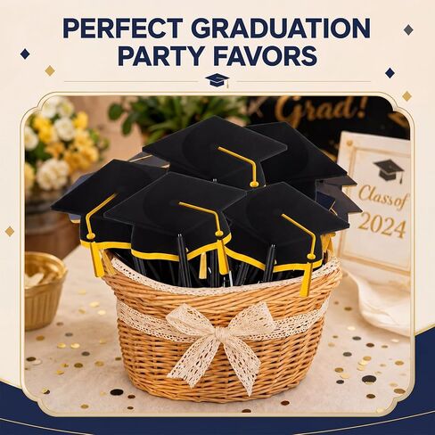Resurhang 24 Pack Graduation Cap Ballpoint Pens Bulk Class of 2026 Black and Gold Graduation Party Favors Pens with Grad Caps for Grad Gifts School Office Party Supplies Student Gifts in Kuwait