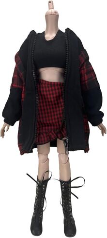 60cm SD BJD Doll Clothes Set - Edgy Grunge Outfit with Black Crop Tank Top, Plaid Skirt, Zip - Up Hoodie & Lace - Up Boots, 1/3 Doll Accessories in Saudi Arabia