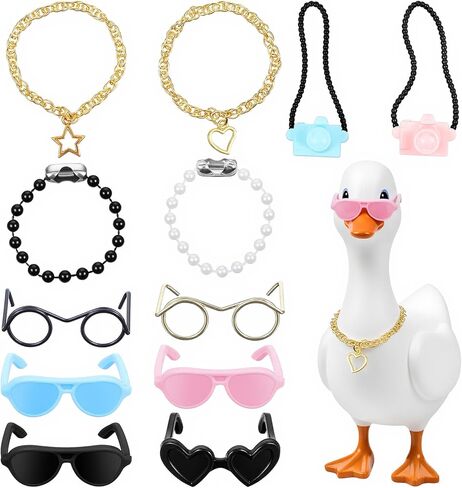 30PCS 7Inch Desk Goose Outfits, Mini Chain Collar and Sunglasses Desk Goose Clothes, Interesting Cute 7 inch Gooses Outfits Decor Accessories for Mini Desktop Geese Statue Decorations in Kuwait