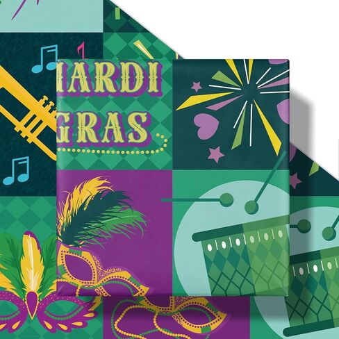 RUSPEPA MARDI GRAS WRAPP PAPER ROLL ، MINI ROLL ، موسم الكرنفال الحالي غلاف هدايا مع Fleur-de-lis رائعة لحفل Mardi Gras ، تنكر وقلب الكرنفال ، نيو أورليانز ، 17 بوصة × 16.4 قدم in Kuwait
