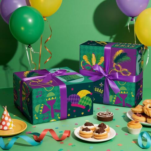 RUSPEPA MARDI GRAS WRAPP PAPER ROLL ، MINI ROLL ، موسم الكرنفال الحالي غلاف هدايا مع Fleur-de-lis رائعة لحفل Mardi Gras ، تنكر وقلب الكرنفال ، نيو أورليانز ، 17 بوصة × 16.4 قدم in Kuwait