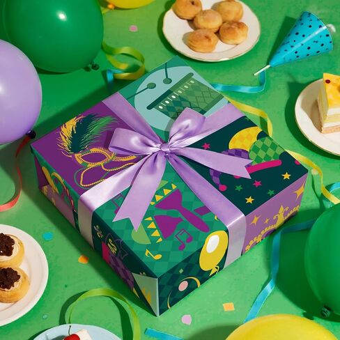 RUSPEPA MARDI GRAS WRAPP PAPER ROLL ، MINI ROLL ، موسم الكرنفال الحالي غلاف هدايا مع Fleur-de-lis رائعة لحفل Mardi Gras ، تنكر وقلب الكرنفال ، نيو أورليانز ، 17 بوصة × 16.4 قدم in Kuwait