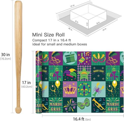 RUSPEPA MARDI GRAS WRAPP PAPER ROLL ، MINI ROLL ، موسم الكرنفال الحالي غلاف هدايا مع Fleur-de-lis رائعة لحفل Mardi Gras ، تنكر وقلب الكرنفال ، نيو أورليانز ، 17 بوصة × 16.4 قدم in Kuwait