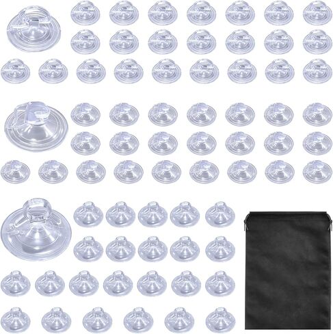 72 Pcs 3 Sizes (3.5CM, 4.5CM, 3.8CM) Strong Suction Transparent Suction Cups with Storage Bag for Car Windshield Sunshade, Windows, Home Glass - Reusable & Multi-Surface for Car Owners in Saudi Arabia