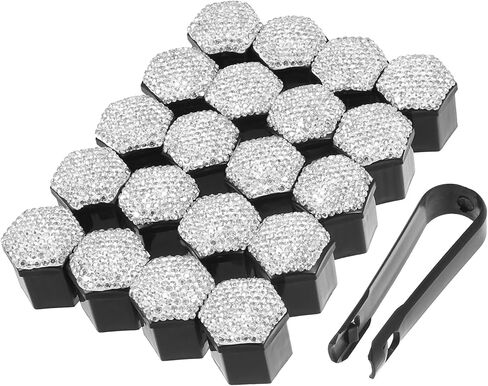20pcs Wheel Lug Nut Cap Covers 19mm Bling Faux Crystal Wheel Bolt Cap Cover Universal Wheel Lug Nut Cap Hex Protector White Auto Replacement Parts in Kuwait