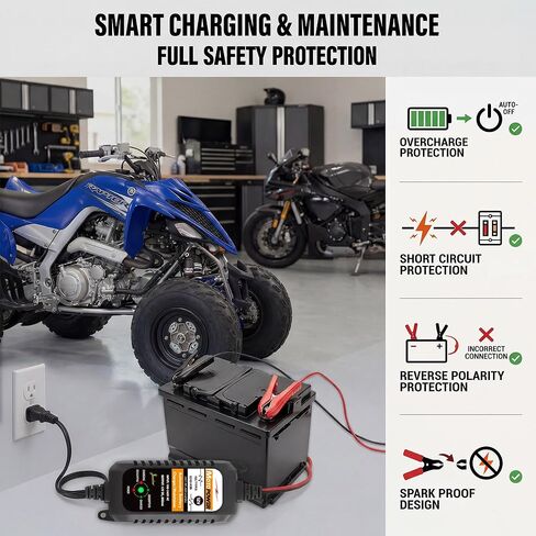 شاحن بطارية أوتوماتيكي MOTOPOWER 12 فولت 800 مللي أمبير، جهاز صيانة البطارية، شاحن هزيلة، ومزيل كبريتات البطارية، 3 عبوات in Kuwait