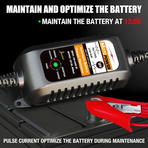 شاحن بطارية أوتوماتيكي MOTOPOWER 12 فولت 800 مللي أمبير، جهاز صيانة البطارية، شاحن هزيلة، ومزيل كبريتات البطارية، 3 عبوات in Kuwait