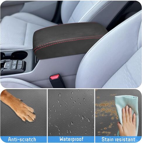 QianBao متوافق مع Hyundai Tucson 2016 2017 2018 2019 2020 2021 غطاء مسند ذراع جلدي لوحدة التحكم المركزية وغطاء وحدة التحكم الوسطى وغرز حمراء in Kuwait