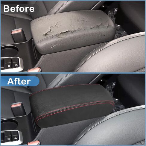 QianBao متوافق مع Hyundai Tucson 2016 2017 2018 2019 2020 2021 غطاء مسند ذراع جلدي لوحدة التحكم المركزية وغطاء وحدة التحكم الوسطى وغرز حمراء in Kuwait