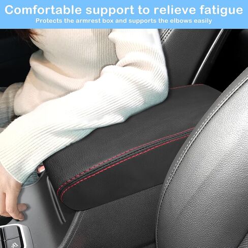 QianBao متوافق مع Hyundai Tucson 2016 2017 2018 2019 2020 2021 غطاء مسند ذراع جلدي لوحدة التحكم المركزية وغطاء وحدة التحكم الوسطى وغرز حمراء in Kuwait