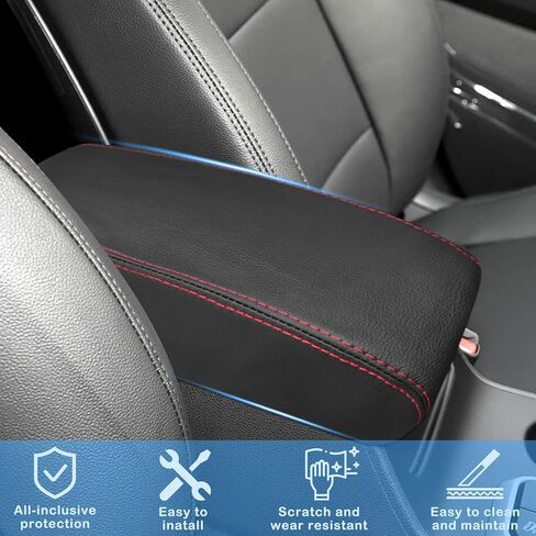 QianBao متوافق مع Hyundai Tucson 2016 2017 2018 2019 2020 2021 غطاء مسند ذراع جلدي لوحدة التحكم المركزية وغطاء وحدة التحكم الوسطى وغرز حمراء in Kuwait