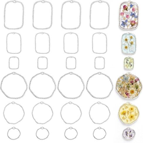 Larrel Open Bezels for PET Jewelry Making, 30 Pcs Silver Elegant Open Back Bezel Pendants, Hollow Frame Pendants Jewelry Making Kit for Earrings, Necklaces, Bracelets, Pressed Flower Charms in Kuwait