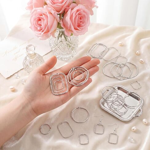 Larrel Open Bezels for PET Jewelry Making, 30 Pcs Silver Elegant Open Back Bezel Pendants, Hollow Frame Pendants Jewelry Making Kit for Earrings, Necklaces, Bracelets, Pressed Flower Charms in Kuwait