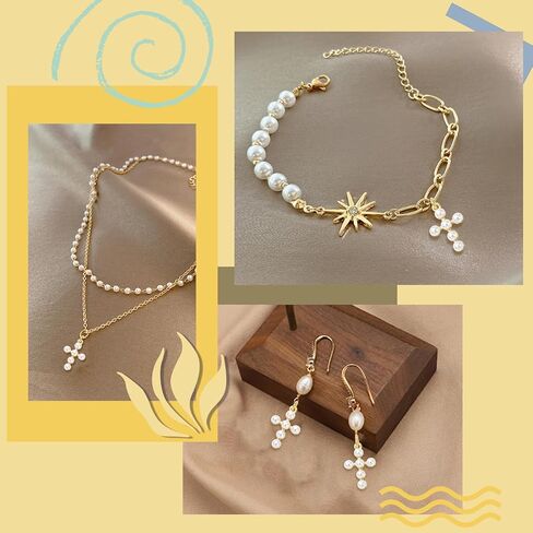 LiQunSweet 10 Pcs Golden Color Cross Brass Charms Religious Imitation Pearl Crucifix Jesus Charms for DIY Jewelry Necklace Craft Bag Decoration in Kuwait