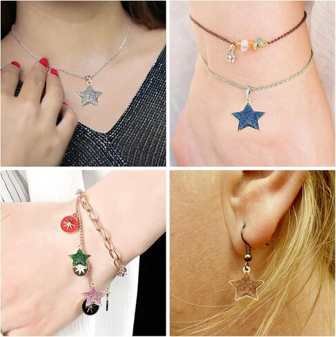 PATIKIL 40pcs Star Charm, Pentagram Bracelet Charm Pendants Small Bulk Resin Glitters for Jewelry Making Bracelets Earrings in Kuwait