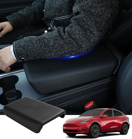 PM Auto Center Console Cover for Tesla Model Y 2020-2024 TPE Armrest Cover Model 3 2017-2023 Accessories Black （Except Highland/Juniper） in Saudi Arabia