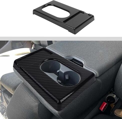 غطاء لوحة حامل الأكواب لمسند الذراع الأمامي من JWWY متوافق مع Ford F150/F250/F350/F450 2021-2025، ألياف الكربون (يناسب موديلات المقاعد الأمامية) in Kuwait
