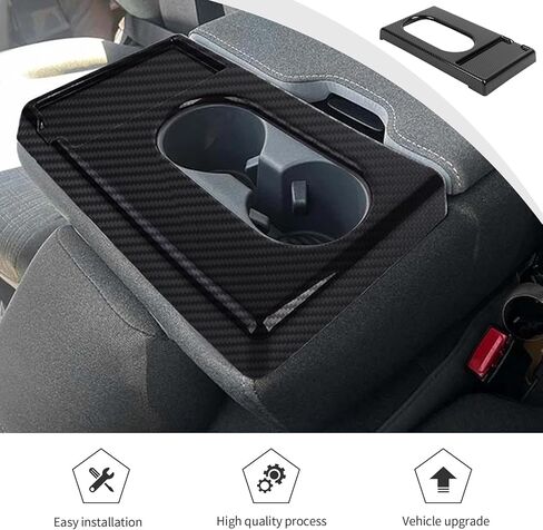 غطاء لوحة حامل الأكواب لمسند الذراع الأمامي من JWWY متوافق مع Ford F150/F250/F350/F450 2021-2025، ألياف الكربون (يناسب موديلات المقاعد الأمامية) in Kuwait