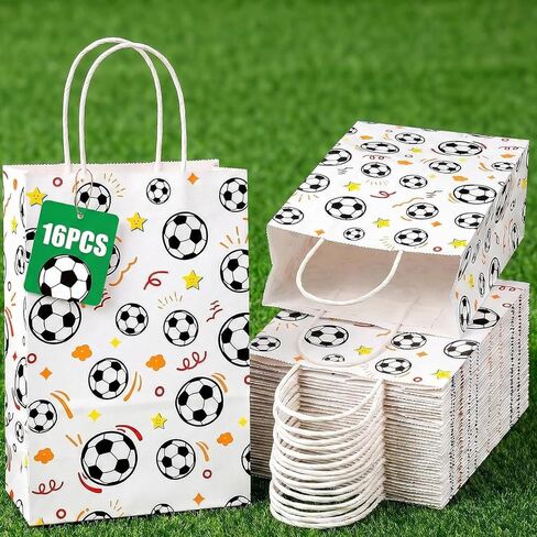 VGOODALL 16 Pack Soccer Party Favor Bags with Handles, 5.5"x2.8"x8" Goodie Treat Bags for Kids Birthdays, Sports Theme Decorations, Gift Giving Bulk Supplies in Saudi Arabia