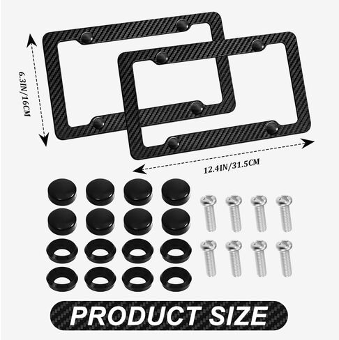 2PCS Carbon Fiber License Plate Frame, License Plate Tag Cover, Car Tag Cover for Front & Rear with Fasteners and Screws, Universal Holder Waterproof Plastic Number Plate Frame for Most Cars in Kuwait