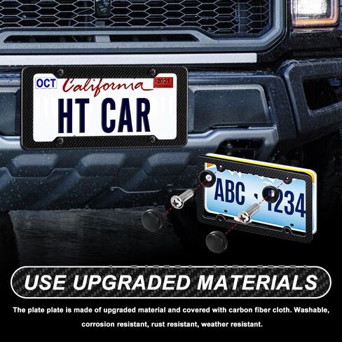 2PCS Carbon Fiber License Plate Frame, License Plate Tag Cover, Car Tag Cover for Front & Rear with Fasteners and Screws, Universal Holder Waterproof Plastic Number Plate Frame for Most Cars in Kuwait