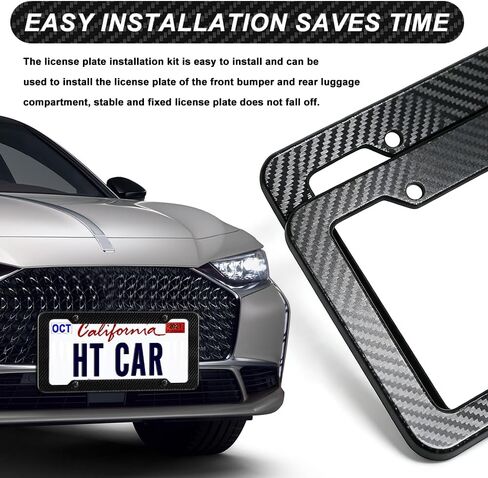 2PCS Carbon Fiber License Plate Frame, License Plate Tag Cover, Car Tag Cover for Front & Rear with Fasteners and Screws, Universal Holder Waterproof Plastic Number Plate Frame for Most Cars in Kuwait