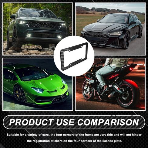 2PCS Carbon Fiber License Plate Frame, License Plate Tag Cover, Car Tag Cover for Front & Rear with Fasteners and Screws, Universal Holder Waterproof Plastic Number Plate Frame for Most Cars in Kuwait