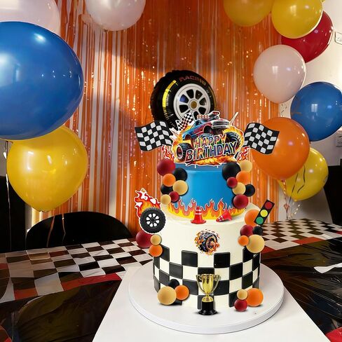 Monster Truck Cake Toppers 45Pcs Truck Cake Flame Blaze Wheel Race Car Cake Toppers For Kid Boy Truck Themed Racing Car Party in Saudi Arabia