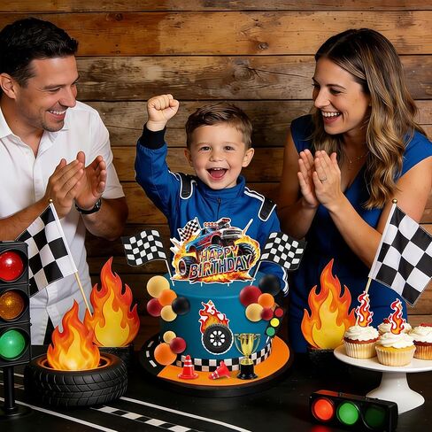 Monster Truck Cake Toppers 45Pcs Truck Cake Flame Blaze Wheel Race Car Cake Toppers For Kid Boy Truck Themed Racing Car Party in Saudi Arabia