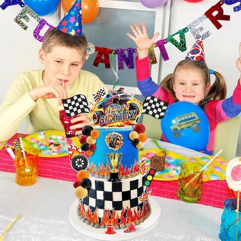 Monster Truck Cake Toppers 45Pcs Truck Cake Flame Blaze Wheel Race Car Cake Toppers For Kid Boy Truck Themed Racing Car Party in Saudi Arabia