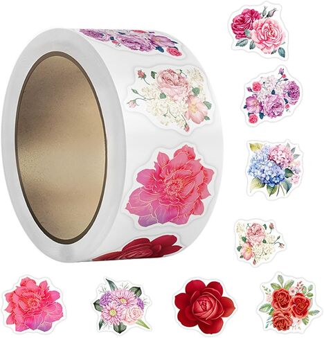 500Pcs Flower Stickers - 8 Styles Cute Spring Floral Small Business Decals Spring Summer Stickers Rolls for Scrapbooks Party Envelope Seals Office Classroom Decorations(Pink Rose) in Kuwait