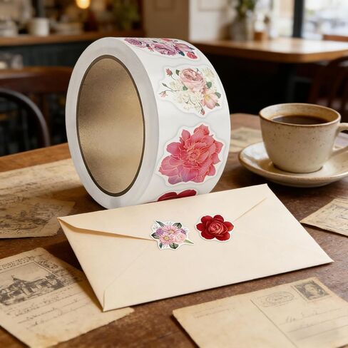 500Pcs Flower Stickers - 8 Styles Cute Spring Floral Small Business Decals Spring Summer Stickers Rolls for Scrapbooks Party Envelope Seals Office Classroom Decorations(Pink Rose) in Kuwait