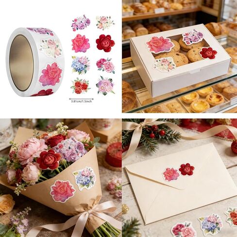 500Pcs Flower Stickers - 8 Styles Cute Spring Floral Small Business Decals Spring Summer Stickers Rolls for Scrapbooks Party Envelope Seals Office Classroom Decorations(Pink Rose) in Kuwait